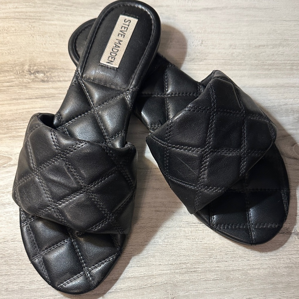 Steve Madden Quilted Black Slide Sandals